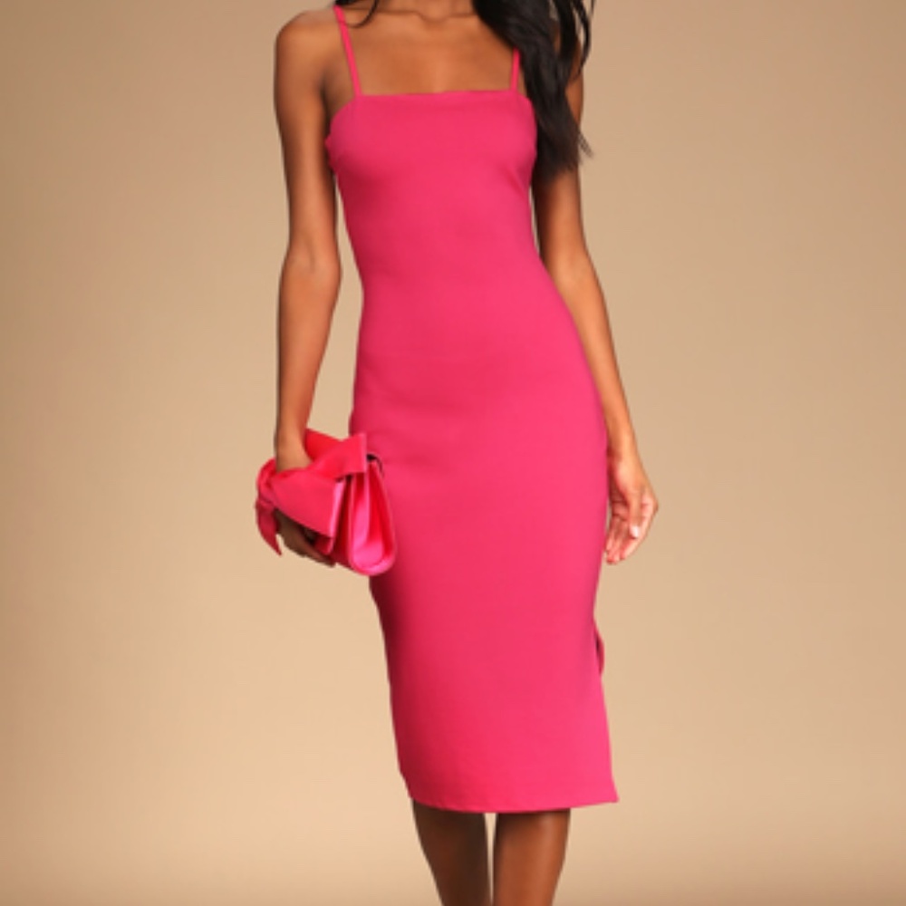 Hot Pink Lulus Paulina Bodycon Midi Dress